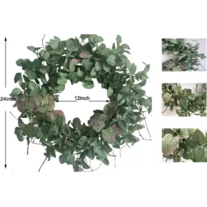 Glitzhome 24 in.  Green Unlit Seasonal Artificial Christmas Wreath with Eucalyptus