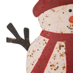 Glitzhome 29.92 in. H Rusty Metal Snowman Family Yard Stake or Standing Decor or Wall Decor