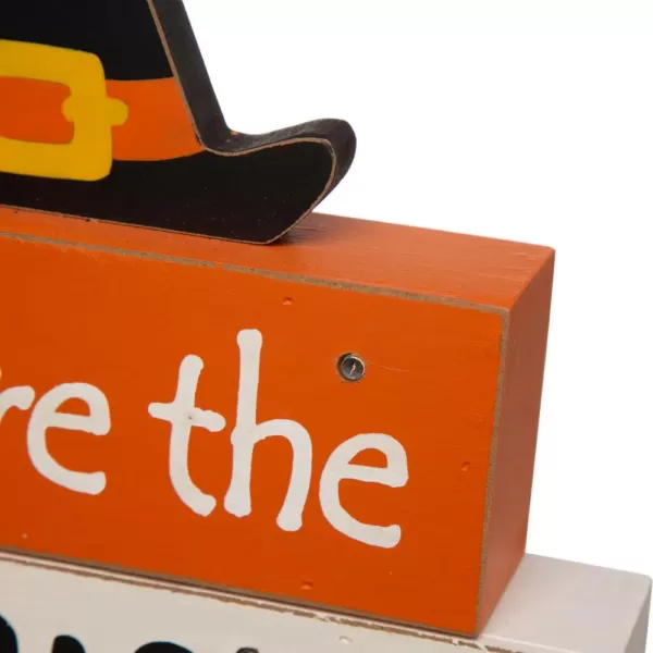 Glitzhome 11.54 in. H Halloween Wooden Lighted Witch/Word Block Table Decor