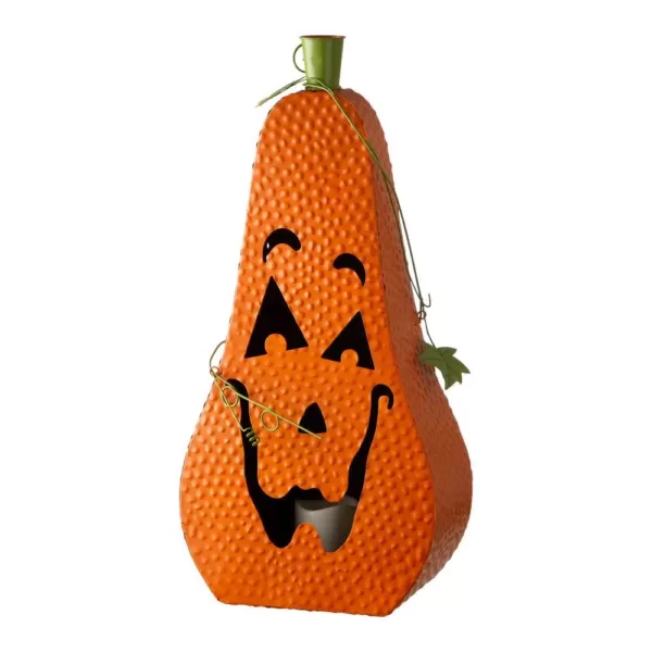 Glitzhome 23.62 in. H Halloween Metal Jack-O-Lantern with LED Pillar