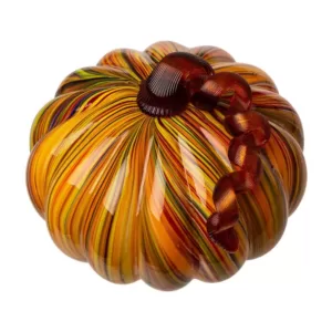 Glitzhome 6.50 in. H S/2 Multi-Striped Glass Short Pumpkin