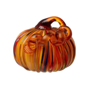 Glitzhome 6.50 in. H S/2 Multi-Striped Glass Short Pumpkin