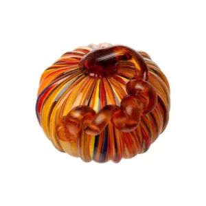 Glitzhome 6.50 in. H S/2 Multi-Striped Glass Short Pumpkin