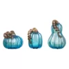 Glitzhome S/3 8.46 in. Blue Glass Pumpkin