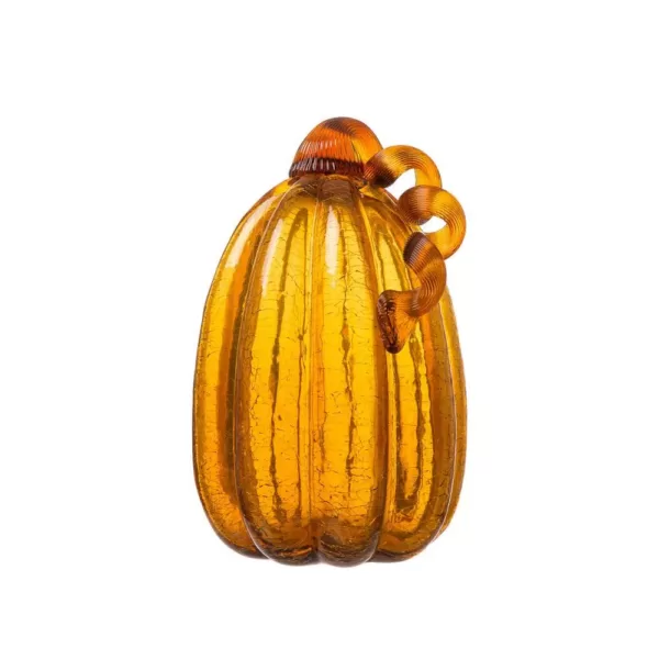 Glitzhome S/2 9.06 in. Amber Crackle Glass Pumpkin