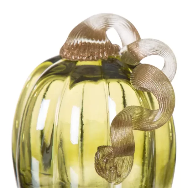 Glitzhome 5.51 in. H Green Crackle Glass Pumpkin