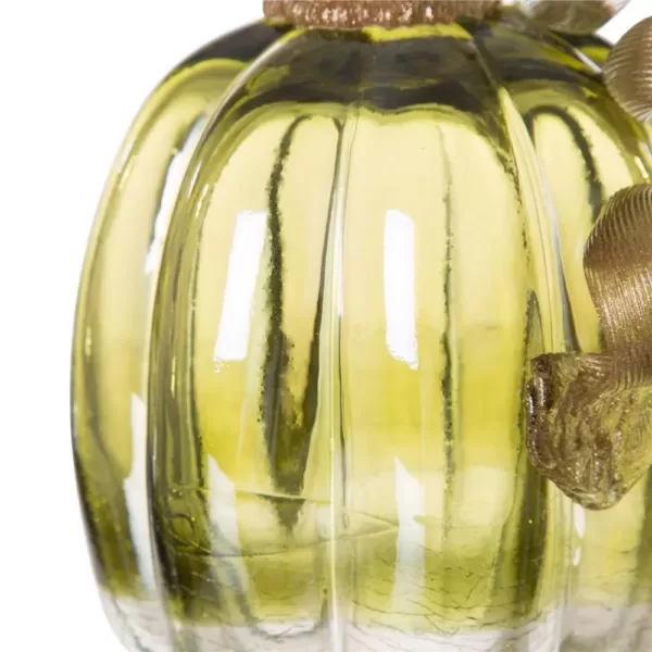 Glitzhome 5.51 in. H Green Crackle Glass Pumpkin