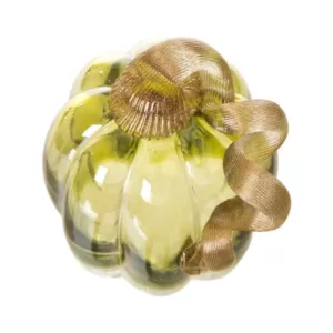 Glitzhome 5.51 in. H Green Crackle Glass Pumpkin