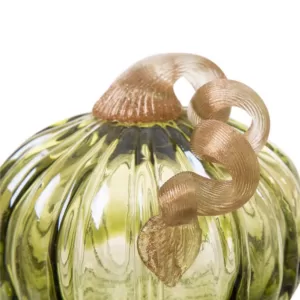 Glitzhome 5.91 in. D x 4.72 in. H Green Crackle Glass Short Pumpkin