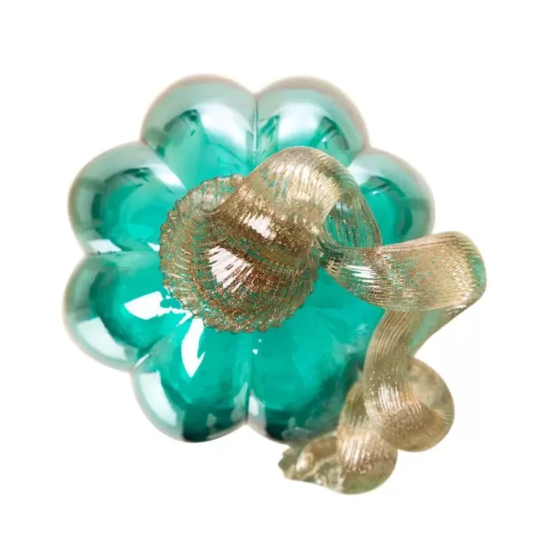 Glitzhome 5.51 in. H Turquoise Crackle Glass Pumpkin