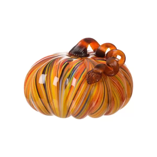 Glitzhome 8.66 in. D x 6.69 in. H Multi-Striped Glass Large Pumpkin