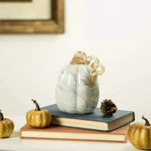 Glitzhome 5.71 in. H Gray Marble Tall Glass Pumpkin