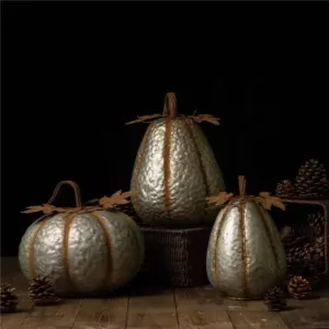 Glitzhome 12 in. H Galvanized Metal Round Pumpkin