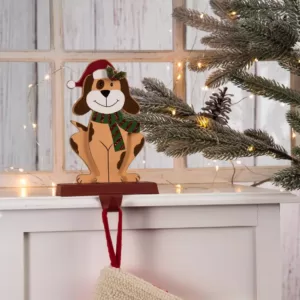 Glitzhome 7.76 in. H Wooden Metal Christmas Stocking Holder Dog