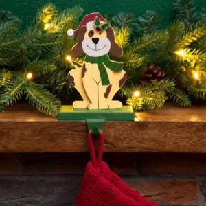 Glitzhome 7.76 in. H Wooden Metal Christmas Stocking Holder Dog