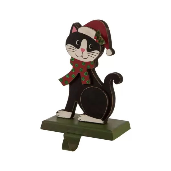 Glitzhome 7.76 in. H Wooden Metal Christmas Stocking Holder Cat