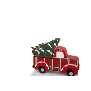 Glitzhome Wooden/Metal Red Car and Truck Stocking Holder (Set of 2 )