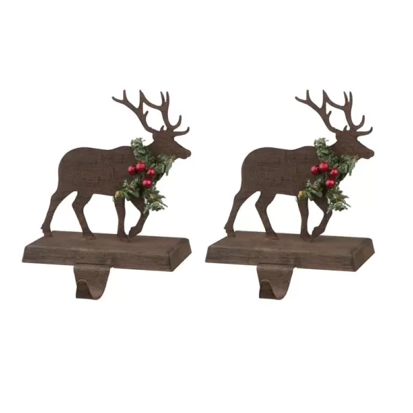 Glitzhome Wooden/Metal Reindeer Stocking Holder (2-Pack)