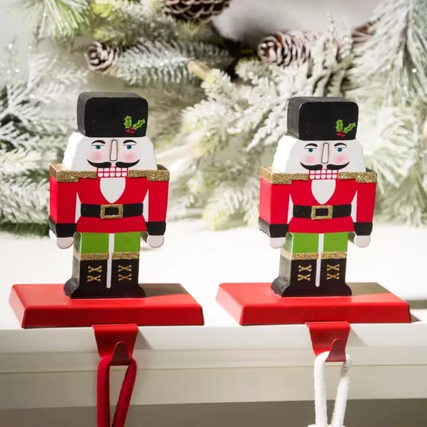 Glitzhome Wooden/Metal Nutcracker Stocking Holder (Set of 2)