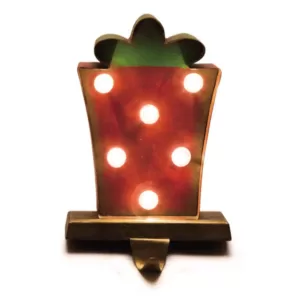 Glitzhome 4.92 in. L x 3.54 in. W x 7.48 in. H Marquee LED Tree and Gift Box Stocking Holder Set of 2