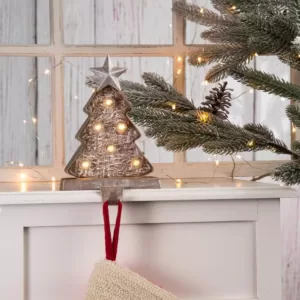 Glitzhome 7.50 in. H Marquee LED Wooden/Metal Christmas Tree Stocking Holder