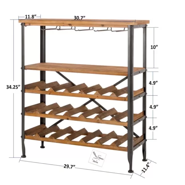 Glitzhome 34.25 in. H Vintage Floor Wine Bottle and Glass Rack