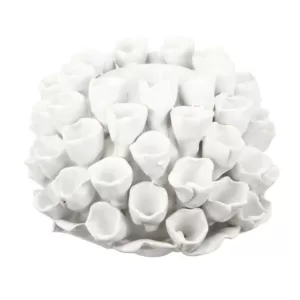 A & B Home Open Coral Gloss White Ceramic Candle Holder