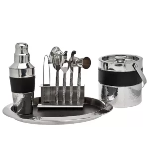 Godinger 9-Piece Black Leather Bar Set