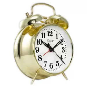 Equity by La Crosse Analog 4.5 in. Round Gold Metal Twin Bell Keywind Alarm Clock