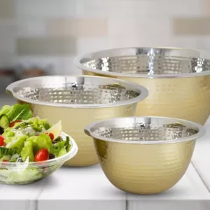 ExcelSteel 3 Qt Professional Stainless-Steel Hammered Mixing Bowl with Gold Tone