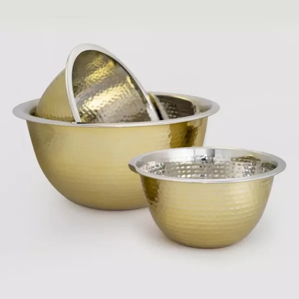 ExcelSteel 3 Qt Professional Stainless-Steel Hammered Mixing Bowl with Gold Tone