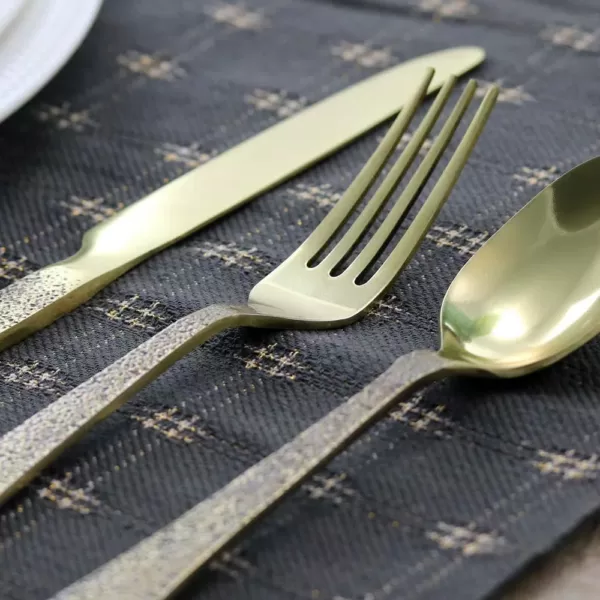 GIBSON elite Zambezi 5-Piece Gold Hammer Texture Stainless Steel Flatware Set (Service for 1)