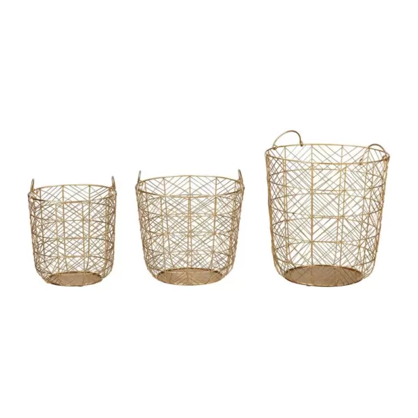 Home Decorators Collection Round Gold Metal Wire Decorative Basket (Set of 3)