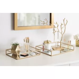 Kate and Laurel Felicia 11 in. x 2 in. x 14 in. Gold Decorative Wall Shelf