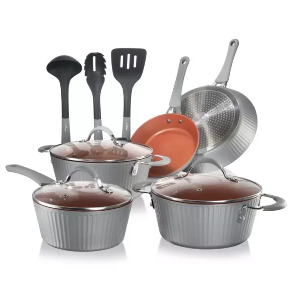 NutriChef 11-Piece Aluminum Nonstick Cookware Set in Gold Lines