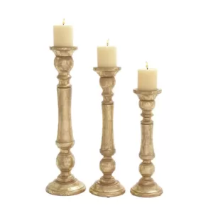 LITTON LANE 18 in. and 15 in. Golden Mango Wood Candle Holder