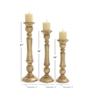 LITTON LANE 18 in. and 15 in. Golden Mango Wood Candle Holder