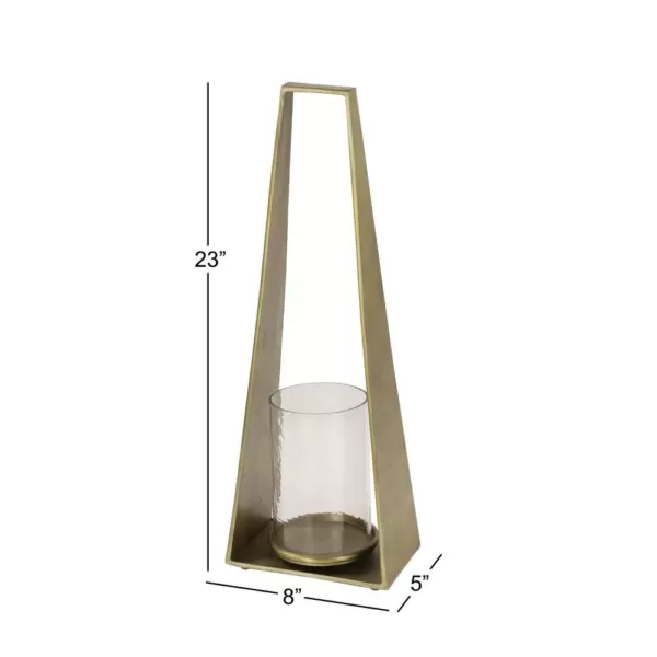 LITTON LANE Large Gold Candle Holder With Hurricane Glass