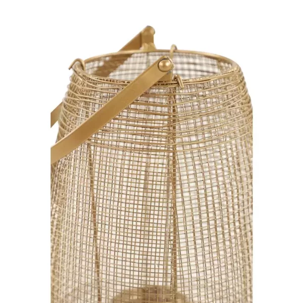 LITTON LANE Large Round Bronze Mesh Metal Lantern Candle Holder with Handle