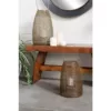 LITTON LANE Large Round Bronze Mesh Metal Lantern Candle Holder with Handle