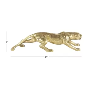 LITTON LANE 34 in. Wild Life Polystone Leopard Sculpture in Polished Gold