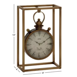 LITTON LANE 13 in. x 9 in. Round Iron Table Clock with Rectangular Iron Frame