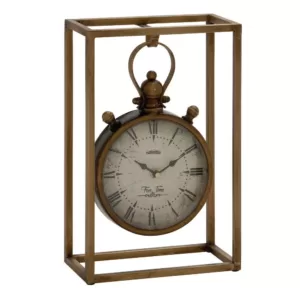 LITTON LANE 13 in. x 9 in. Round Iron Table Clock with Rectangular Iron Frame