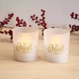 LUMABASE Battery Operated Noel Glass LED Candles (Set of 2)