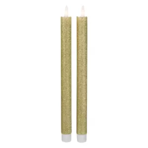 Northlight Set 2-Gold Glittered Flameless Taper Christmas Candles 12 in.