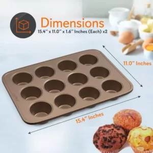 NutriChef 2-Piece Steel Deluxe Non-Stick Cupcake Cookie Baking Sheet Set