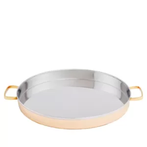 Old Dutch 12 in. 2 PLY Solid Copper / Stainless Steel Hammered Round Tray with Brass Handles