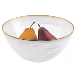 Badash Crystal 10 in. 32 oz. White Glass Alabaster Bowl with Gold Rim