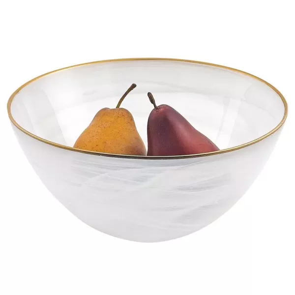 Badash Crystal 10 in. 32 oz. White Glass Alabaster Bowl with Gold Rim