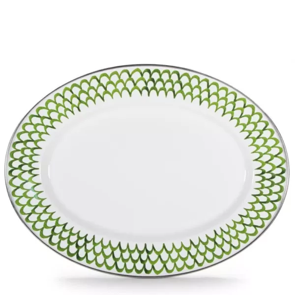 Golden Rabbit Green Scallops 12 in. x 16 in. Enamelware Oval Platter